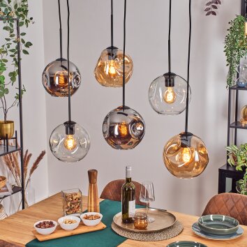 Ripoll hanging light, globe light, pendant light Amber, clear, Smoke-coloured, 6-light sources