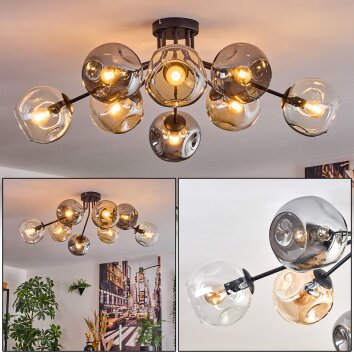Ripoll ceiling light, globe light Amber, clear, Smoke-coloured, 8-light sources