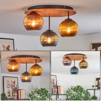 Koyoto ceiling light, globe light 40 cm Ecru, black, 3-light sources