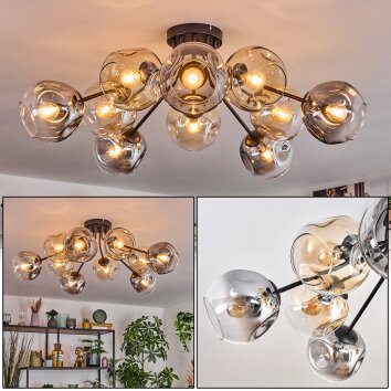 Ripoll ceiling light, globe light Amber, clear, Smoke-coloured, 10-light sources