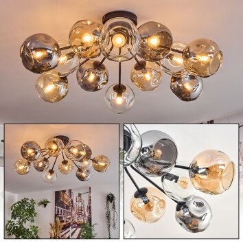 Ripoll ceiling light, globe light Amber, clear, Smoke-coloured, 12-light sources