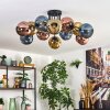 Ripoll ceiling light, globe light blue, gold, coppery, 12-light sources