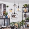 Koyoto hanging light, globe light, Cluster pendant lamp Amber, chrome, clear, Smoke-coloured, 4-light sources