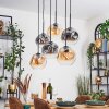 Ripoll hanging light, globe light, pendant light Amber, clear, Smoke-coloured, 6-light sources