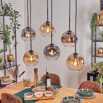 Ripoll hanging light, globe light, pendant light Amber, clear, Smoke-coloured, 6-light sources