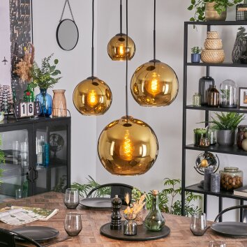 Koyoto hanging light, globe light, Cluster pendant lamp gold, 4-light sources