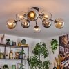 Koyoto ceiling light, globe light 86 cm Amber, chrome, clear, Smoke-coloured, 8-light sources