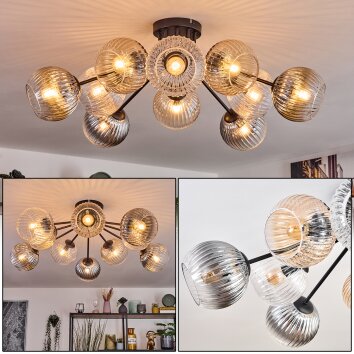 Koyoto ceiling light, globe light 81 cm Amber, clear, Smoke-coloured, 10-light sources