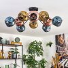 Ripoll ceiling light, globe light blue, gold, coppery, 10-light sources