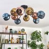 Ripoll ceiling light, globe light blue, gold, coppery, 10-light sources