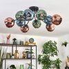 Ripoll ceiling light, globe light blue, green, coppery, 10-light sources