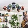 Ripoll ceiling light, globe light blue, green, coppery, 10-light sources