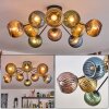 Koyoto ceiling light, globe light 85 cm blue, gold, green, coppery, 10-light sources