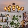 Koyoto ceiling light, globe light 85 cm blue, gold, green, coppery, 10-light sources