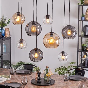 Koyoto hanging light, globe light, pendant light Amber, clear, Smoke-coloured, 8-light sources
