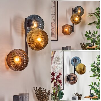 Koyoto globe light, wall light blue, gold, coppery, 3-light sources