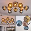 Koyoto ceiling light, globe light 85 cm blue, gold, coppery, 10-light sources