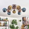 Koyoto ceiling light, globe light 85 cm blue, gold, coppery, 10-light sources