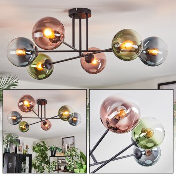 Gastor ceiling light, globe light 50 cm blue, green, clear, coppery, 6-light sources
