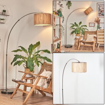 Bongal floor lamp, Arch lamps matt nickel, black, 1-light source, Fabric shade