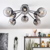 Koyoto ceiling light, globe light 85 cm clear, Smoke-coloured, 8-light sources