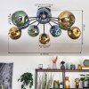 Ripoll ceiling light, globe light blue, gold, green, 10-light sources