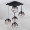 Koyoto ceiling light, globe light clear, Smoke-coloured, 5-light sources