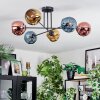Ripoll ceiling light, globe light blue, gold, coppery, 6-light sources
