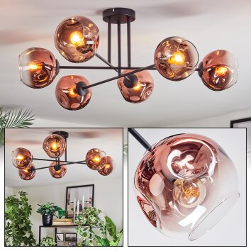 Ripoll ceiling light, globe light clear, coppery, 6-light sources