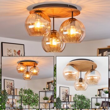 Koyoto ceiling light, globe light Ecru, black, 3-light sources