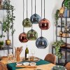 Koyoto hanging light, globe light, pendant light blue, green, coppery, 6-light sources