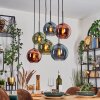 Koyoto hanging light, globe light, pendant light blue, green, coppery, 6-light sources