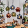 Koyoto hanging light, globe light, pendant light blue, green, coppery, 6-light sources