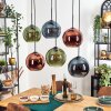 Koyoto hanging light, globe light, pendant light blue, green, coppery, 6-light sources