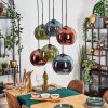 Koyoto hanging light, globe light, pendant light blue, green, coppery, 6-light sources