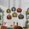 Koyoto hanging light, globe light, pendant light blue, green, coppery, 6-light sources