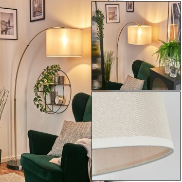 Bassagoda floor lamp, Arch lamps brass, black, 1-light source, Fabric shade