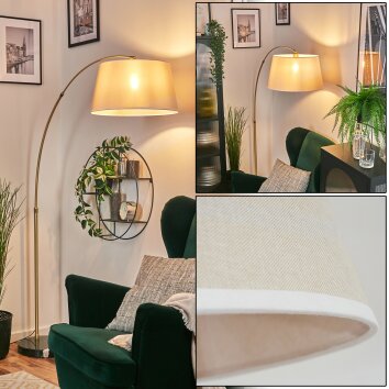 Bassagoda floor lamp, Arch lamps brass, black, 1-light source, Fabric lampshade