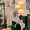 Bassagoda floor lamp, Arch lamps brass, black, 1-light source, Fabric shade