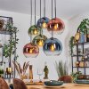 Koyoto hanging light, globe light, pendant light blue, green, clear, coppery, 6-light sources