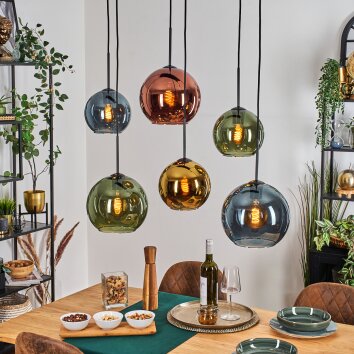 Koyoto hanging light, globe light, pendant light blue, gold, green, coppery, 6-light sources