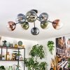Gastor ceiling light, globe light 87 cm blue, green, clear, coppery, 8-light sources