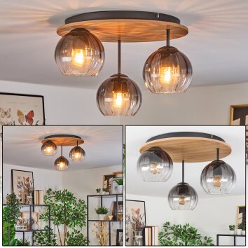 Koyoto ceiling light, globe light Ecru, black, 3-light sources