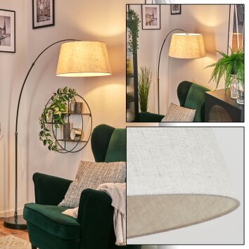 Bassagoda floor lamp, Arch lamps chrome, black, 1-light source, Fabric shade