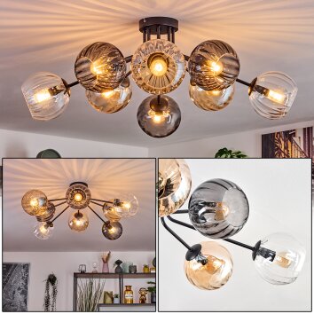 Koyoto ceiling light, globe light 85 cm Amber, clear, Smoke-coloured, 8-light sources