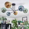 Ripoll ceiling light, globe light blue, gold, green, 6-light sources