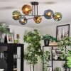 Ripoll ceiling light, globe light blue, gold, green, 6-light sources
