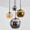 Ripoll hanging light, globe light, Cluster pendant lamp Amber, chrome, gold, Smoke-coloured, 4-light sources