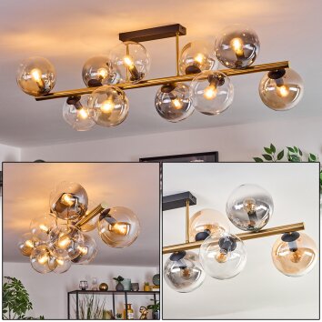 Gastor ceiling light, globe light gold, black, 10-light sources
