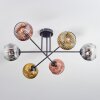 Ripoll ceiling light, globe light chrome, gold, clear, coppery, Smoke-coloured, 6-light sources